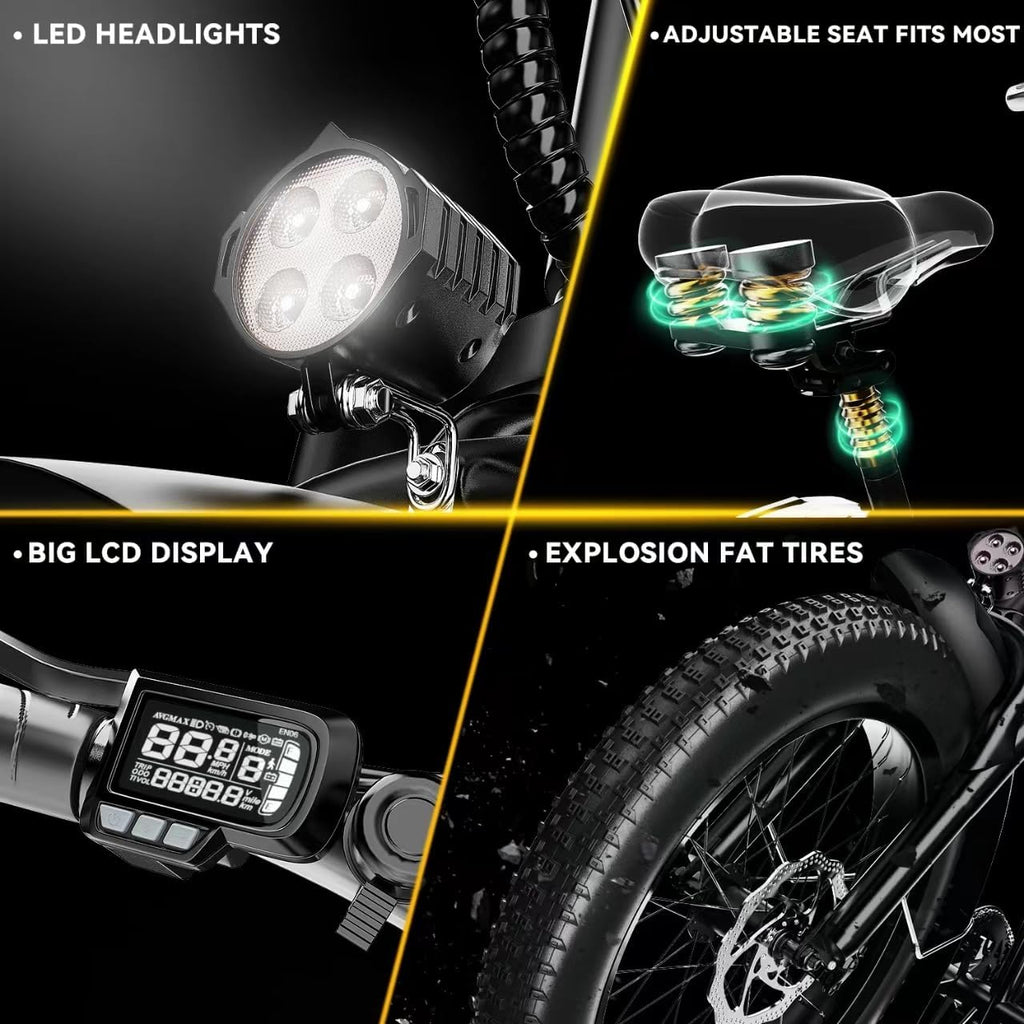 Auloor Folding Electric Bike for Adults,1000W Motor(1000W Peak),30MPH, 60Mile,48V 20AH Battery,20' Fat Tire Foldable Electric Bicycle,Commuter Beach Snow E-Bikes,7-Speed