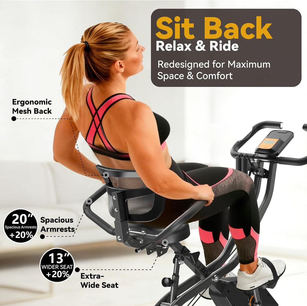 USLIM Foldable Exercise Bike Stationary Bikes for Home, 5 IN 1 Indoor Workout Bike, Cycling Bike with 16-Level Quiet Magnetic Resistance, 6.6 LBS Flywheel and 300LBS Capacity for Senior and Home Workout