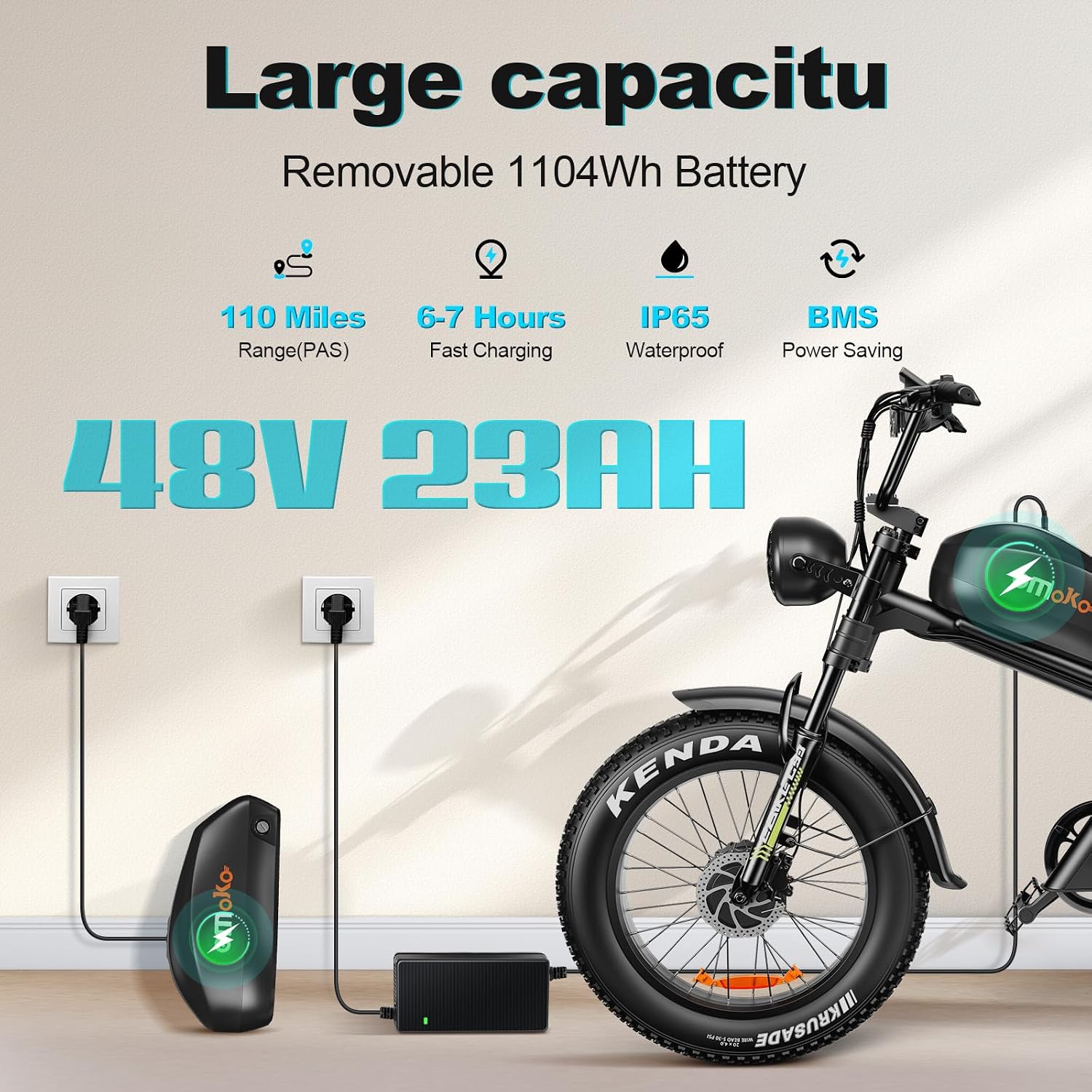 Electric Bike for Adults, Peak 1500W/3000W Ebike, Up to 32-35MPH & 100/110Miles Long Range, 48V 20Ah/23Ah Removable Battery，20'' Fat Tire Mountain Electric Bicycle, 7-Speed with Full Suspension