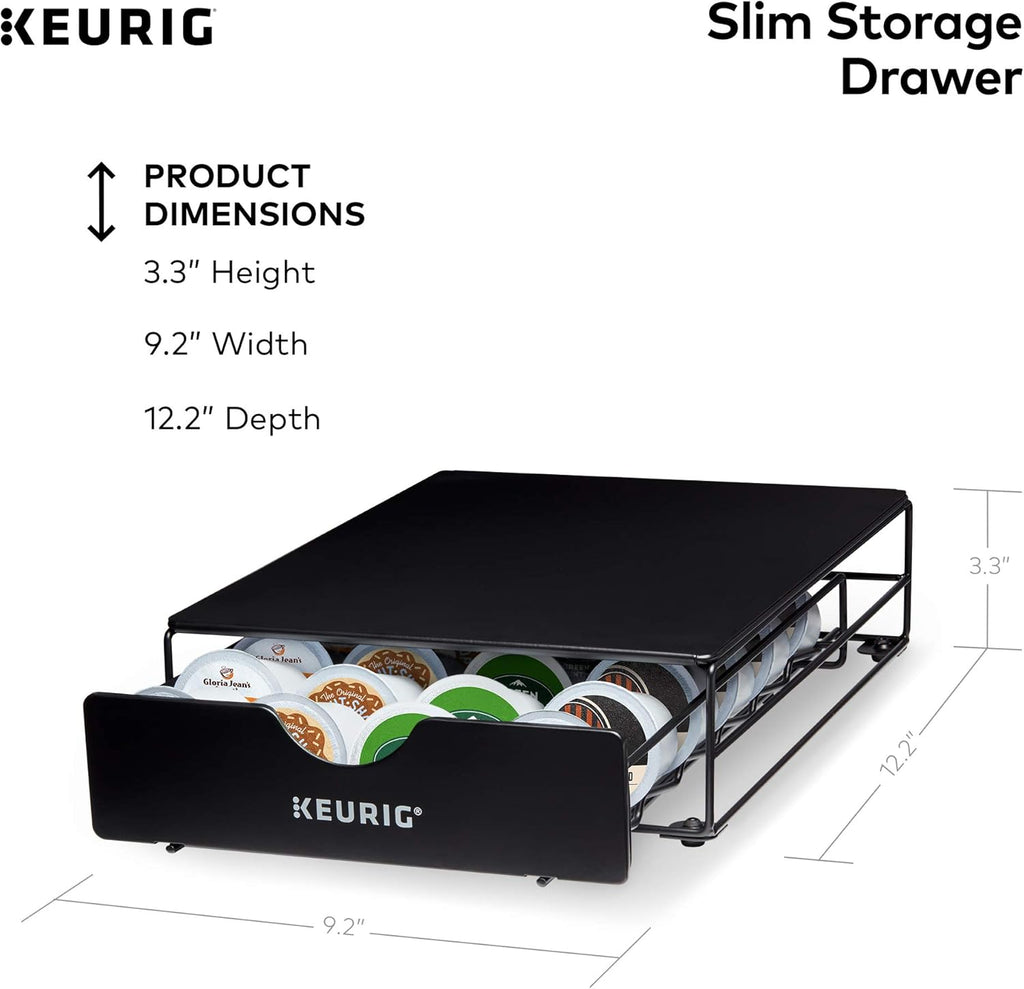 Keurig K155 Office Pro Single Cup Commercial K-Cup Pod Coffee Maker, Silver & Slim Non-Rolling Storage Drawer, Coffee Pod Storage, Holds up to 24 K-Cup Pods, Black