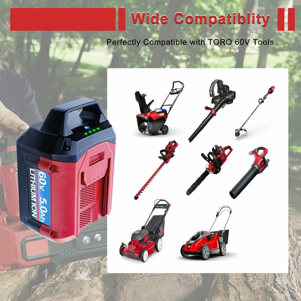 FSKE 5.0Ah Battery Replacement for Toro 60V Battery Flex-Force L108 L135 88620 88675 Compatible with Toro 60V Cordless Power Tools
