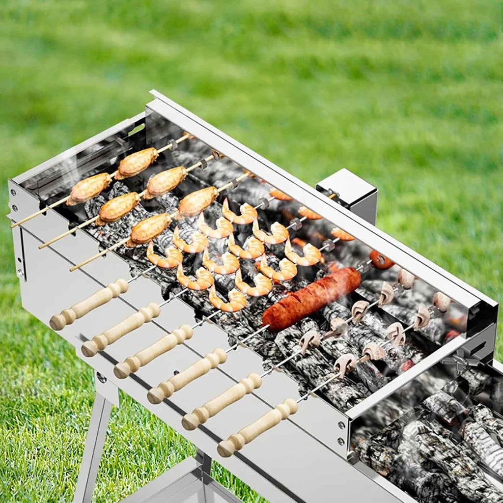 iDili Ac/Dc Fully Automatic Barbecue Flip Rack, Adjustable Width Bamboo Skewer Grilling Machine 5V Can Be Connected to Power Bank (50cm)