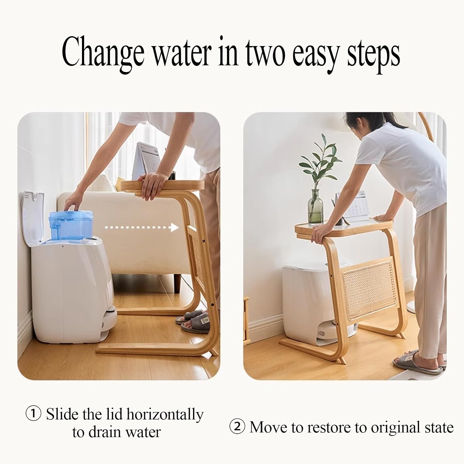 C Shaped Side Table with Storage for Self Emptying Robot Vacuum Cleaner, Small Storage Cabinet Robot Vacuum Stand Cabinet for Living Room Home Office Kitchen