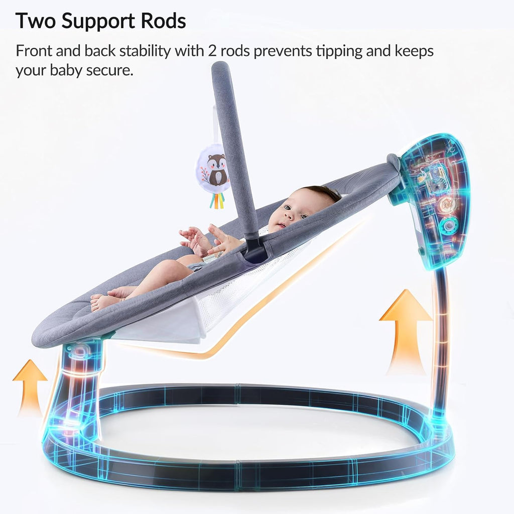 VaVaSoo 2-in-1 Electric Baby Swing, Toddler Seat up to 66 lbs, Dual-Arm Support for Enhanced Stability, 3 Swing Motions & 8 Soothing Sounds, Baby Rocking Chair with Remote,Adjustable Height, Dark Gray