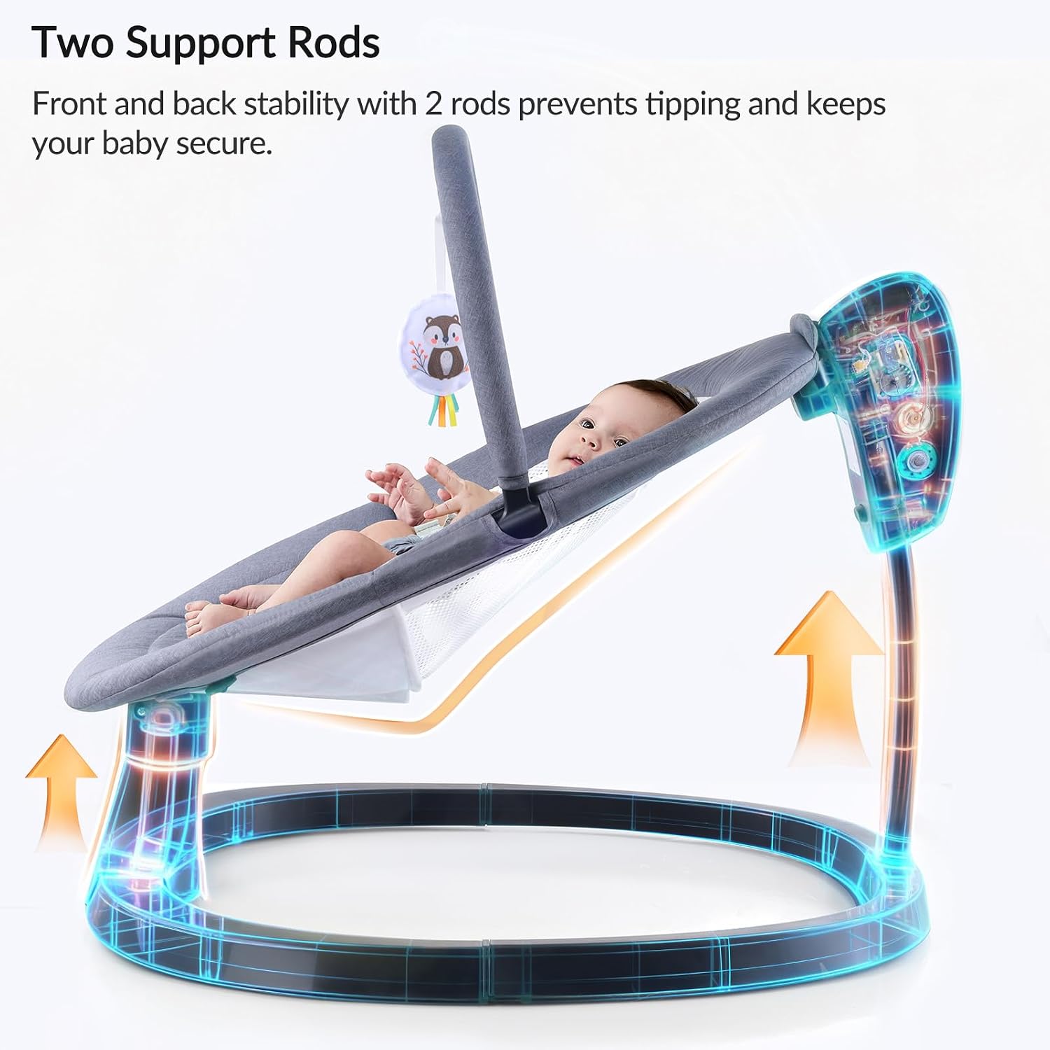 VaVaSoo 2-in-1 Electric Baby Swing, Toddler Seat up to 66 lbs, Dual-Arm Support for Enhanced Stability, 3 Swing Motions & 8 Soothing Sounds, Baby Rocking Chair with Remote,Adjustable Height, Dark Gray