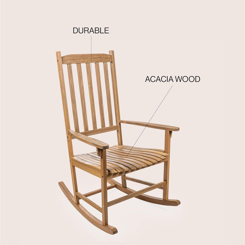 JONATHAN Y RCK300A Seagrove Farmhouse Classic Slat-Back 350-LBS Support Acacia Wood Outdoor Rocking Chair Traditional, Coastal, Cottage, Vintage, Shabby Chic, Teak Brown