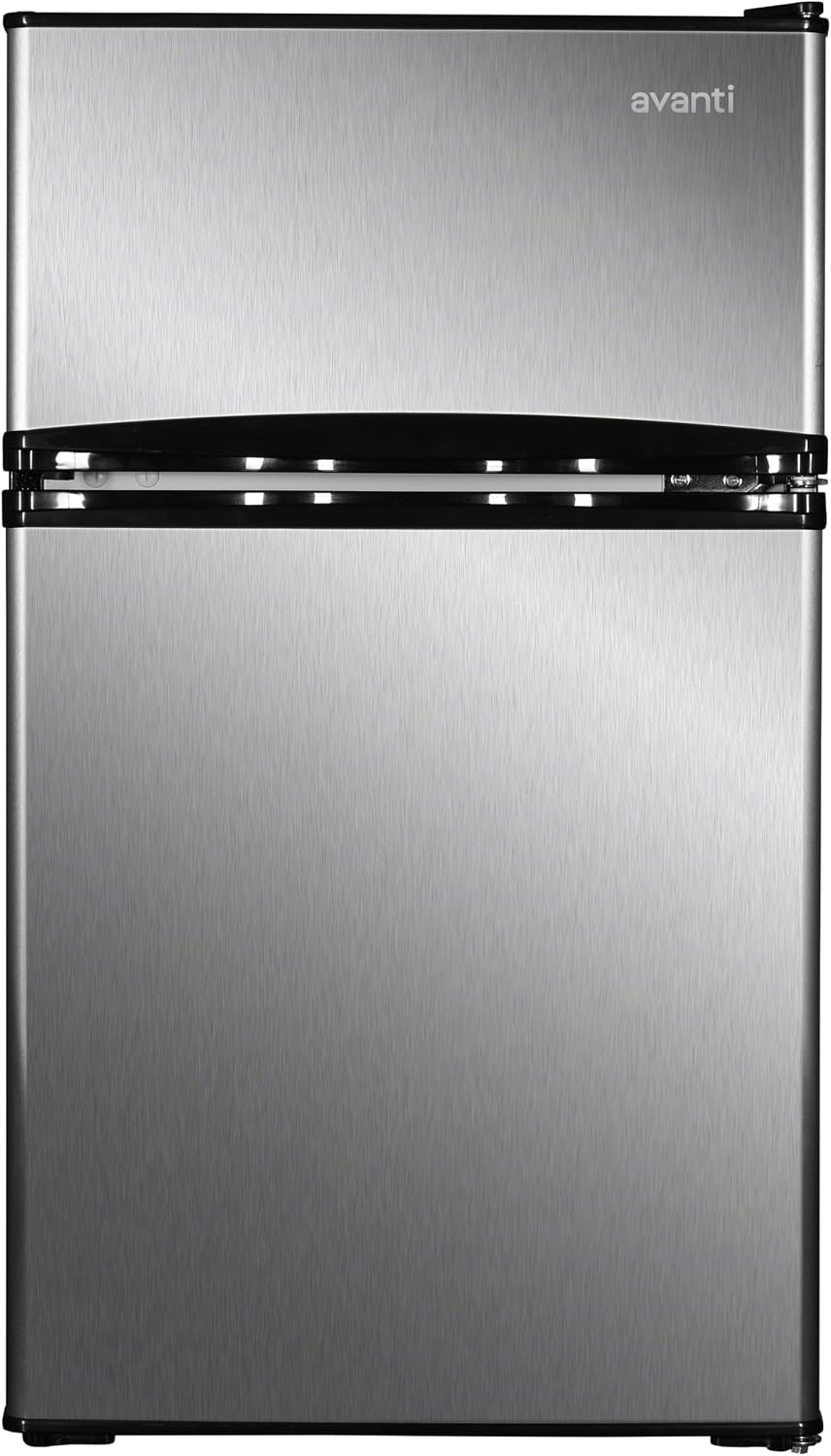 Avanti 3.1 Cu. Ft. Compact Refrigerator with Freezer, Adjustable Glass Shelves, Reversible Door, Automatic Defrost, ENERGY STAR Certified, 3.1 cu.ft., Stainless Steel