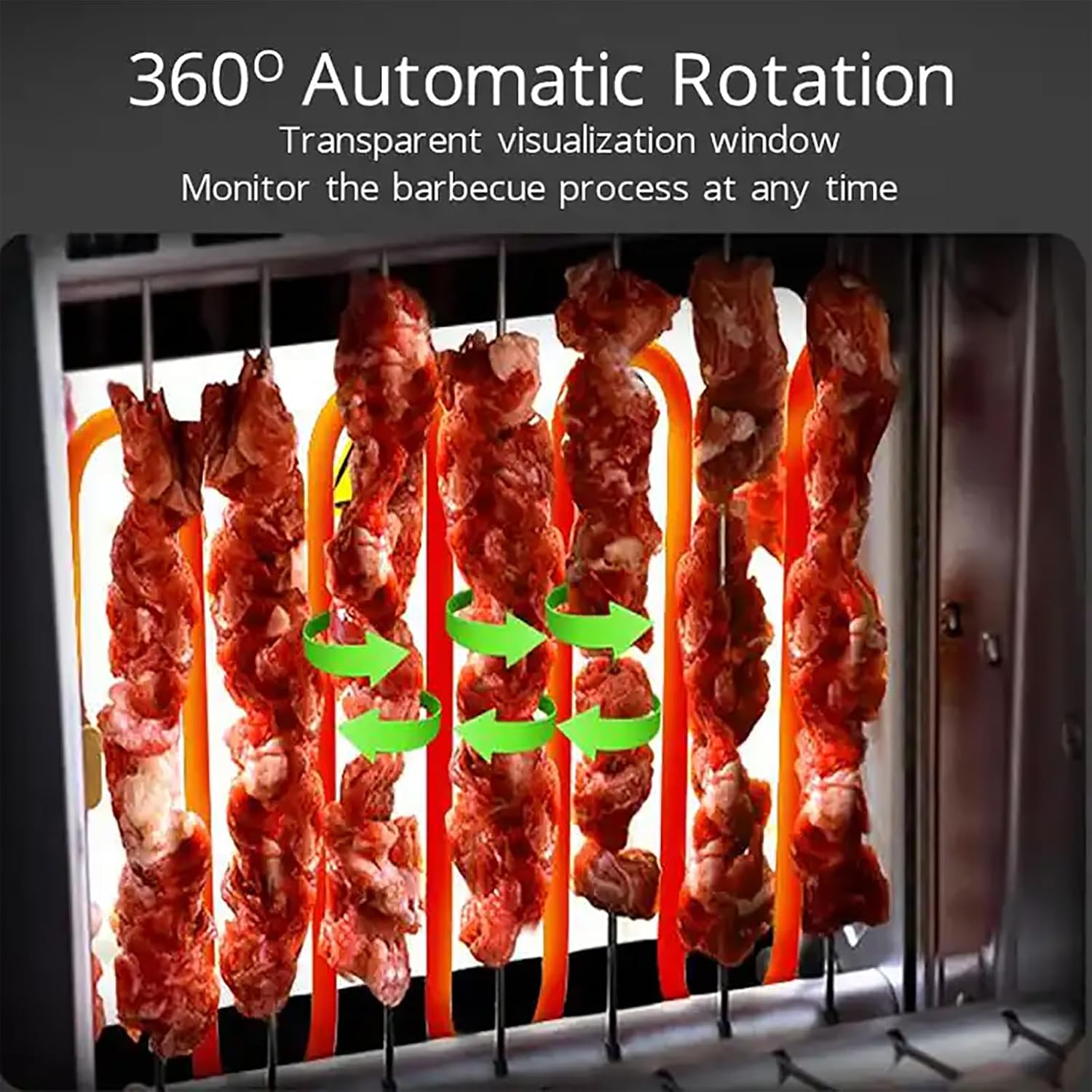 ERICAT Electric Barbecue Grill, Portable Grill Kebab Machine with Silicone Oil Brush and 16 Baking Skewers, 360° Auto Rotate and Even Heating, Roasting 16 Skewers at A Time, for Bonfire and Patio