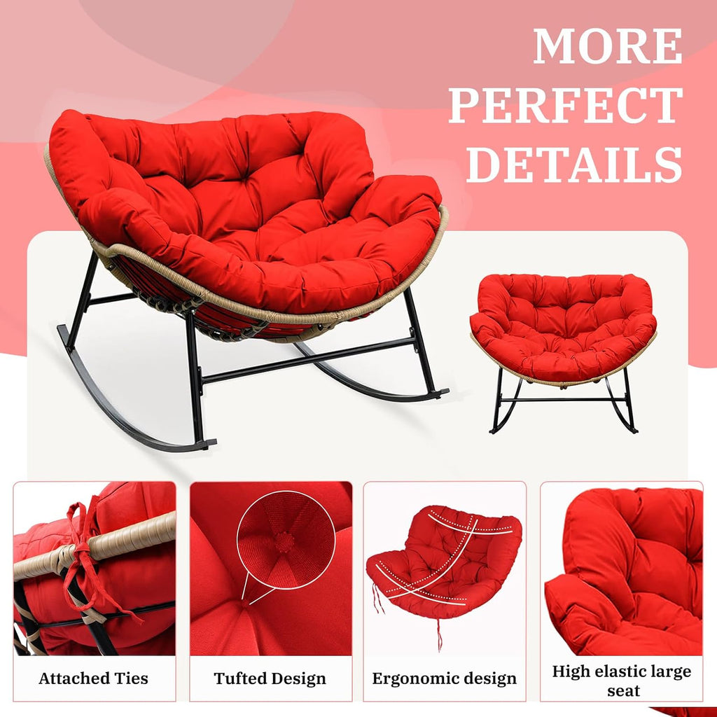 Outdoor Rocking Chair Cushions 6.3' Thick, Only Cushion, Waterproof, Fade-Resistant, Patio Egg Lounge Chair Cushion with 6 Straps, Indoor Papasan Chair Cushion (Red)