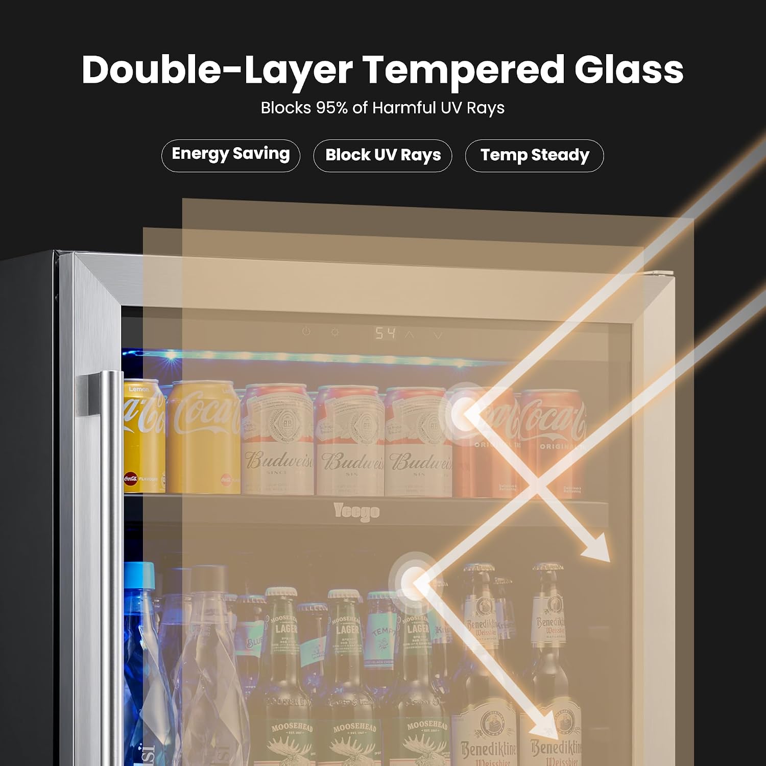 Yeego 24 Inch Beverage Refrigerator – 180 Can Built-In Under Counter Drink Fridge with Glass Door, 34–54°F Cooling for Beer, Soda & Wine (Right-Hinged)