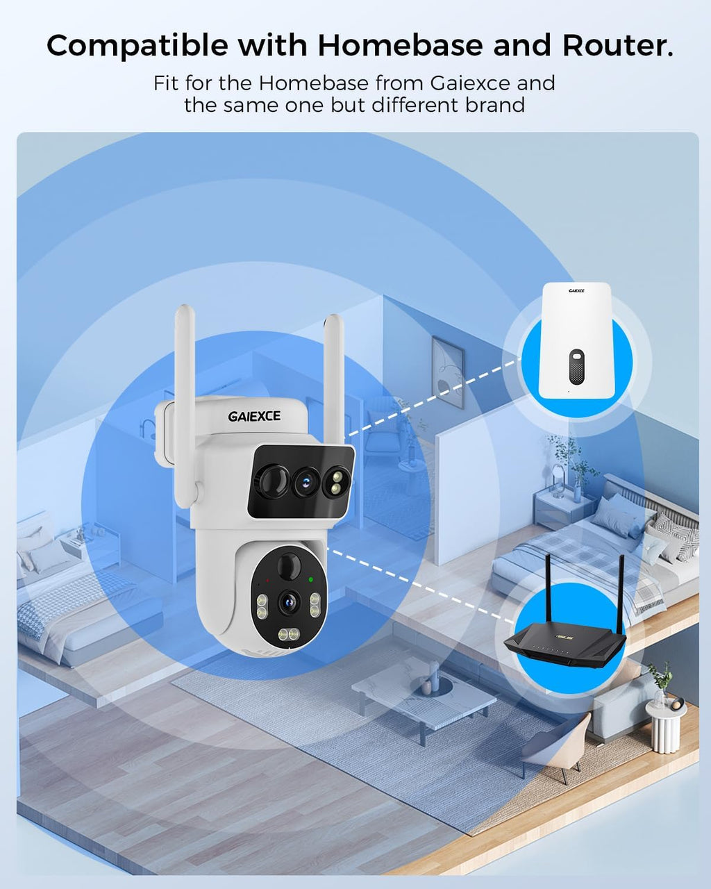 Solar Dual Lens Security Cameras Wireless Outdoor, Home Dual Lens Security Camera System, No Subscription, 2.4G & 5G WiFi 4MP Night Vision, 64G SD Local Recording Expandable to 10CH