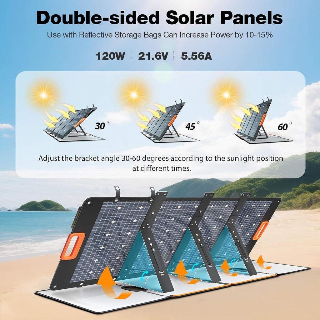 GRECELL 240W Portable Power Station with 120W Solar Panel, 24% High Efficiency 153.6WH Solar Generator, LiFePO4 Battery Dual Way 100W PD, Portable Power Bank with Integrated Stand for Outdoors Travel