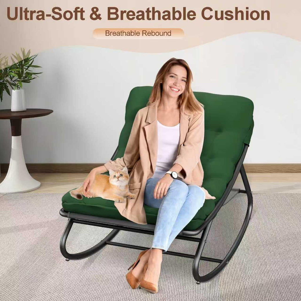 Outdoor and Indoor Rocking Chairs, Comfy Patio Chair, Rocking Chair with Ottoman and Sturdy Metal Frame, Balcony Chairs with Thickened Cushion, Silla Mecedora for Patio Porch Garden Living (Green)