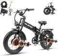 Wildeway Dual Motor 20' Fat Tire Electric Bike 2300W 20Ah Removable Battery 28 MPH Folding Ebike Off Road Mountain Full Suspension Long Range Foldable Electric Bicycle for Adults Men 2 Seat