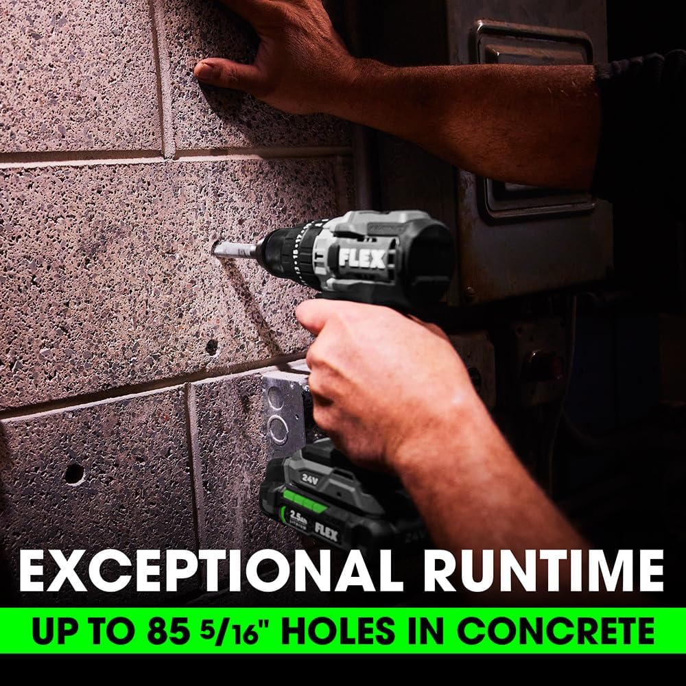 FLEX 24V Brushless Cordless 1/2-Inch 750 In-Lbs Torque 2-Speed Hammer Drill Kit with (2) 2.5Ah Lithium Batteries and 160W Fast Charger - FX1251-2A