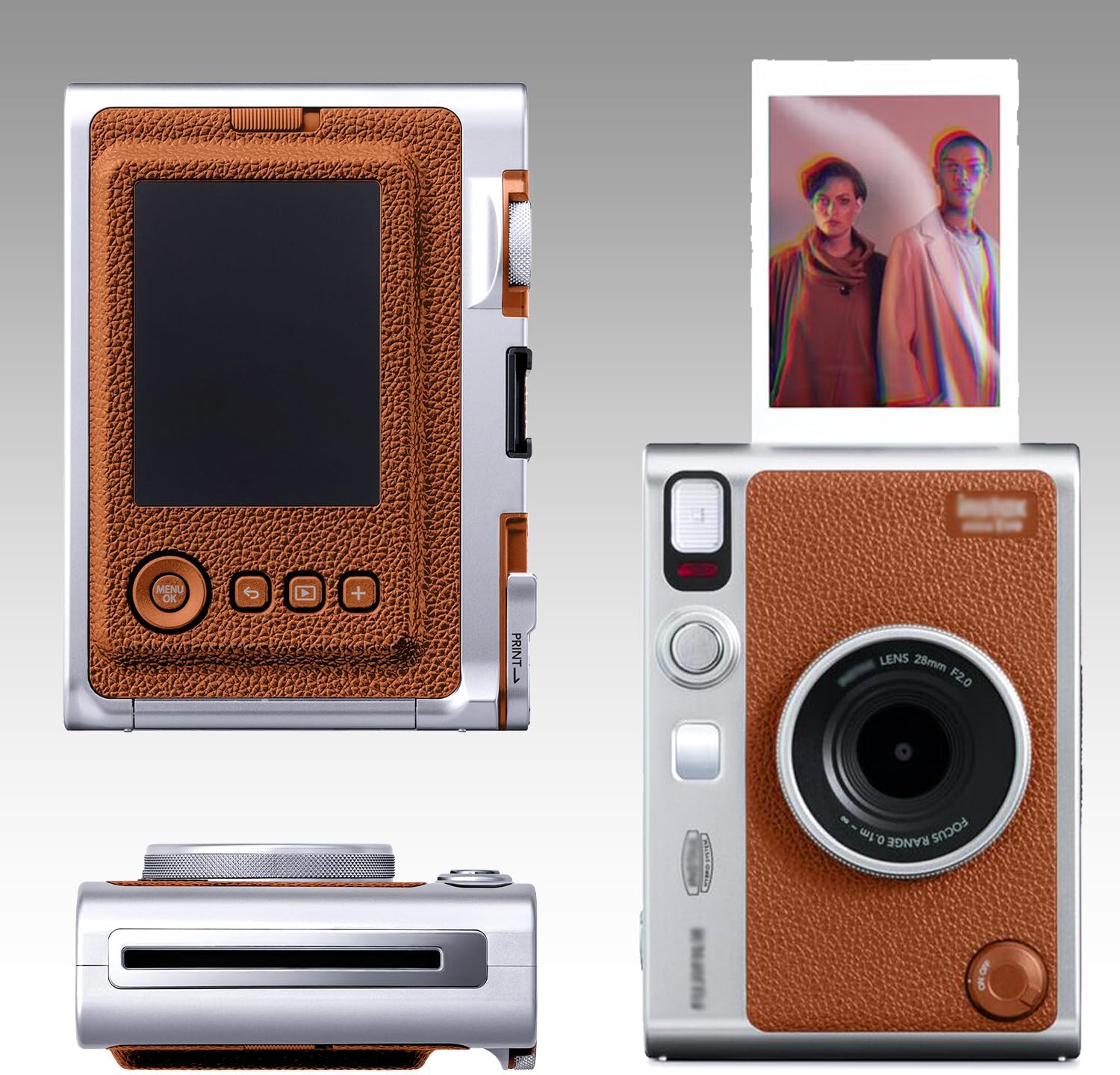 Ultimaxx Advanced FUJIFILM MINI EVO Hybrid Instant Camera Bundle (Brown): 64GB Extreme microSD Memory Card, Mini Tripod, Ultra-Bright LED Light Kit, Point-and-Shoot Case &Much More(15pc Bundle)
