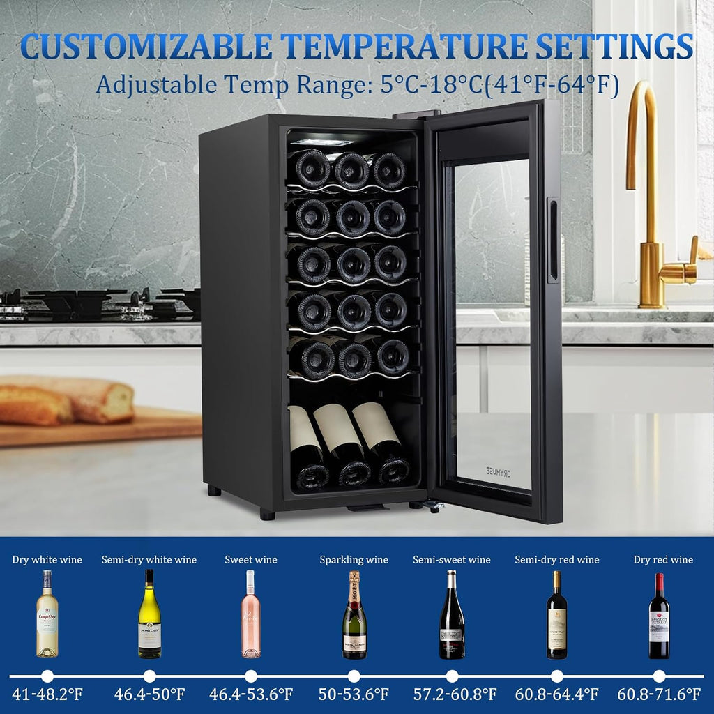 18 Bottle Compressor Wine Cooler Refrigerator with Lock, Freestanding Wine Fridge, 41°F-64°F Digital Temperature Control, Large Wine Cellar for Red, White, Champagne, and Sparkling Wine – Black