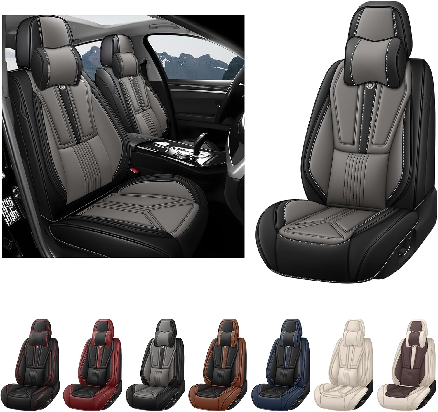 Car Seat Covers for Hyundai Santa Cruz 2022-2025,Leather Seat Cover for Car,Waterproof Seat Protector Automotive Vehicle Cushion Covers with Headrests(Front Only,Black&Gray)