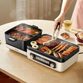 Electric Grill Hotpot Pot, 2100 W Foldable Storage Non-Stick Barbecue Shabu Hot Pot, Smokeless Shabu BBQ Grill, Double Knob Zone Temperature Control