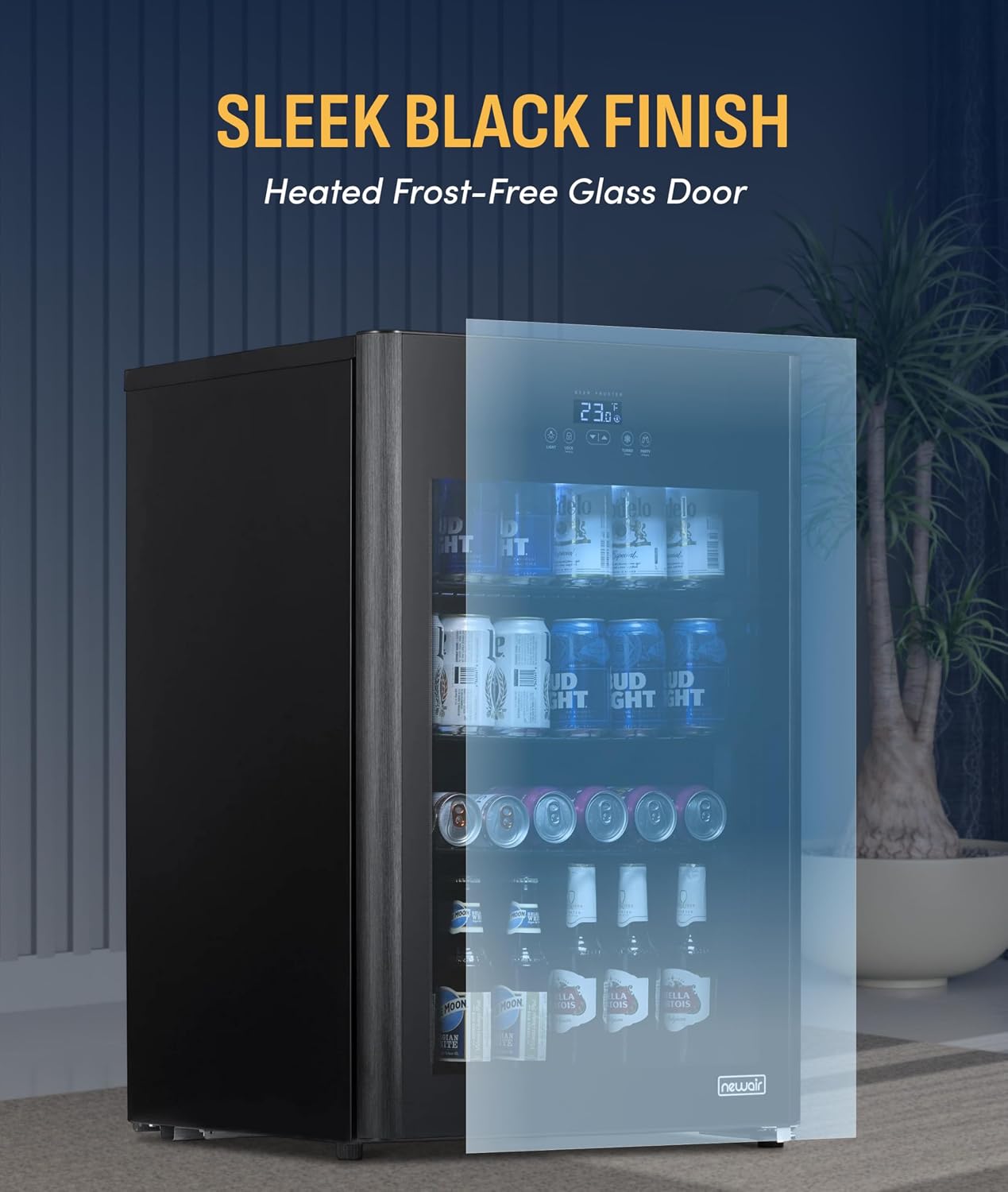 NewAir 125-Can Beer Froster | Ultra-Cold Mini Fridge for Bedroom, Gaming or Office | 23°F Beverage Cooler with Turbo & Party Mode | Black