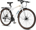 VEVOR Hybrid Bike, Lightweight Aluminum Frame Bike, 700c Wheel Men Women Hybrid Bicycle, Step-Over/Step-Through Adult Urban City Commuter Bikes, with 7/24 Speed, Alloy Adjustable Stem and Seat