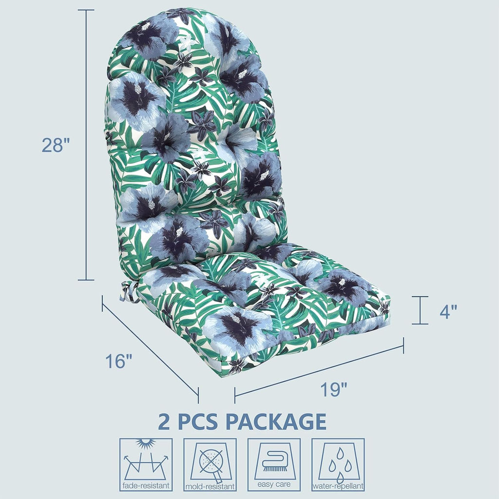 LVTXIII Outdoor Adirondack Chair Cushions, 44x19x4 Inch Non-Slip High Back Rocking Chair Cushion, Tufted Seat Cushion for Patio Furniture, Set of 2, Blue Salmone Tropical