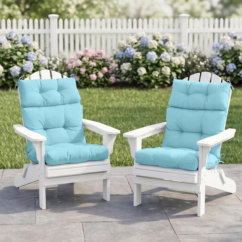 EAGLE PEAK Tufted Outdoor/Indoor High Back Patio Chair Cushions, Set of 2, 46'' x 22'', Aqua Blue