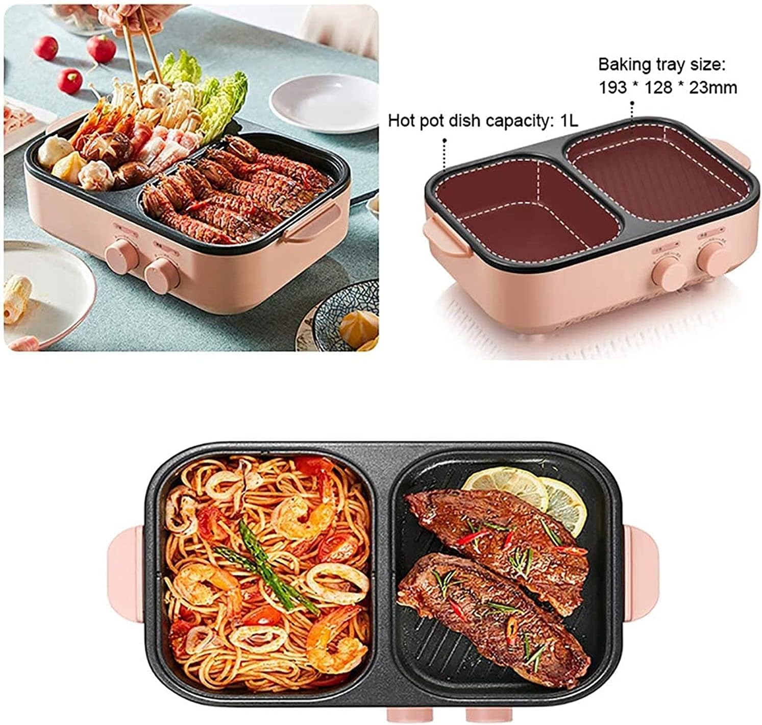 Multifunction Electric Grill Smokeless Barbecue Baking Plates Hot pot Steak Korean BBQ Non-stick Grilled Meat Machine,Household Nonstick Electric Griddle