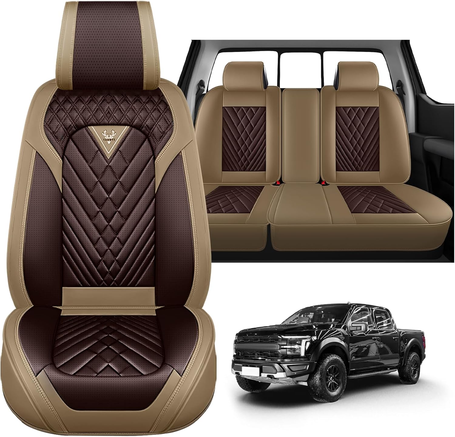 Dodge Ram Truck Seat Covers Custom for 2002-2026 1500 2002-2026 2500/3500 Crew Double Mega Quad Cab Bighorn Laramie Tradesman Classic Full Set Seat Covers Protectors(Standard 5 Seats/Brown Coffee)
