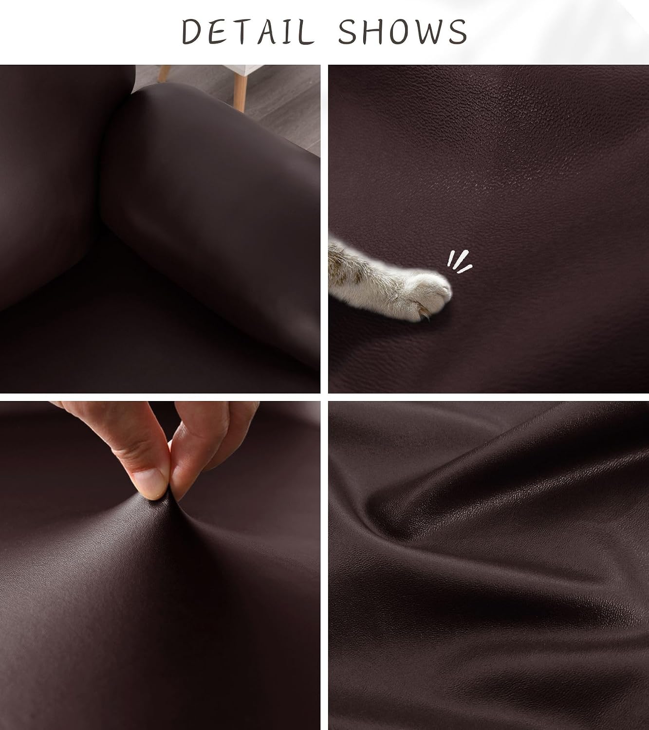 100% Waterproof PU Leather Sofa Slipcovers 8-Pieces Stretch Reclining Couch Covers for 2 Seat Anti-Slip Elastic Strap Furniture Protector for Kids, Pets (Brown, 3 Seater)