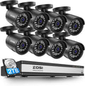 ZOSI H.265+ 1080p 16 Channel Home Security Camera Outdoor Indoor, 16CH CCTV DVR with AI Human Vehicle Detection and 8 x 1080p Surveillance Bullet Camera, 100ft Night Vision, 90° View Angle, 2TB HDD