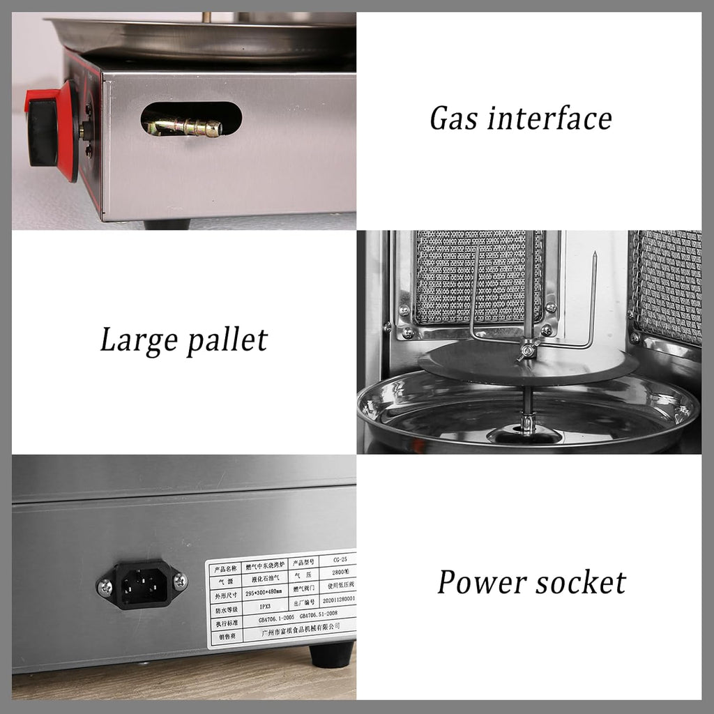 Small Shawarma Lpg/Gas Grill Machine, 360° Automatic Rotation, Adjustable Height, Fast and Even Heating, Capacity 3kg/Hour, Household Chicken Roaster
