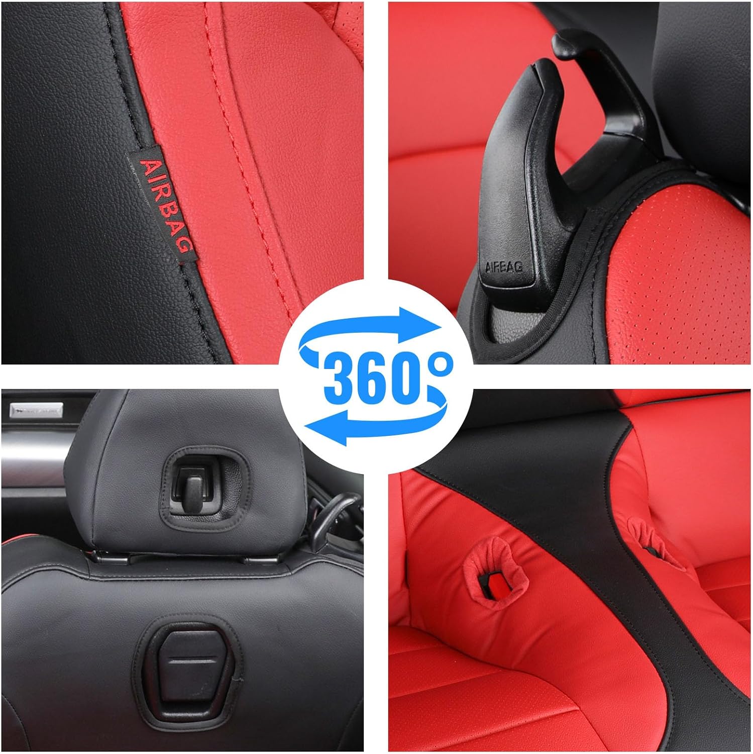 coverdream Mustang Leather Car Seat Covers Custom Fit for 2015-2024 2026 Ford Mustang Convertible,Rear Row One-Piece Backrest,Fully Covered Waterproof Seat Protector (Full Set,Black/Red)