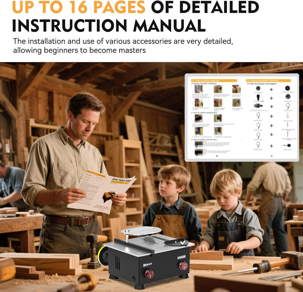 Mini Table Saw for Crafts[Dual 795 Motors & Switches] Max 200W/12,000RPM/26mm Adjustable Height Table Saw with Accessories.Gift for Men and Women's Creating Handmade Gifts,Exploring Hobbies,Models