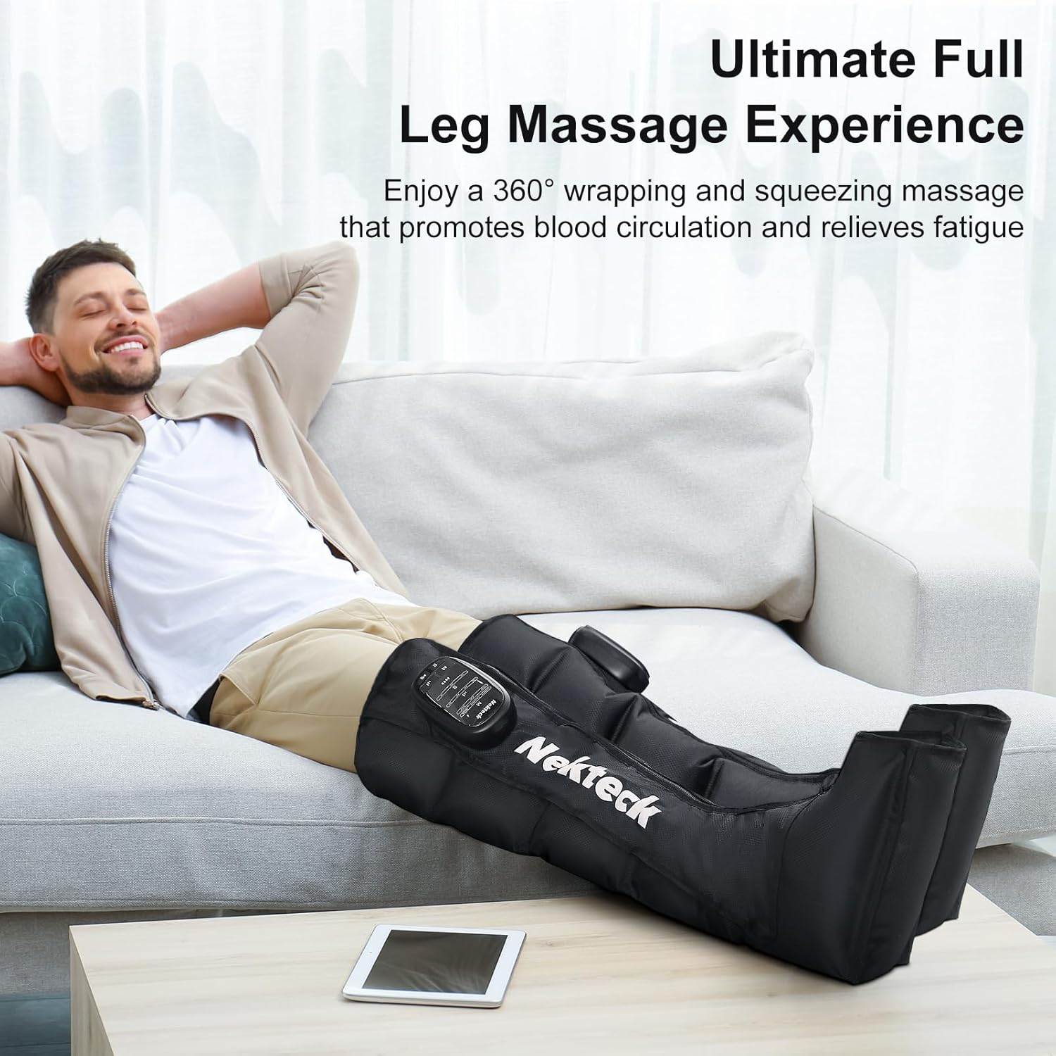 Nekteck Leg Compression Massager Recovery System, Cordless Foot and Leg Massager for Circulation and Pain Relief, Rechargeable Compression Boots with 6 Modes 4 Intensities, Legs Relaxation