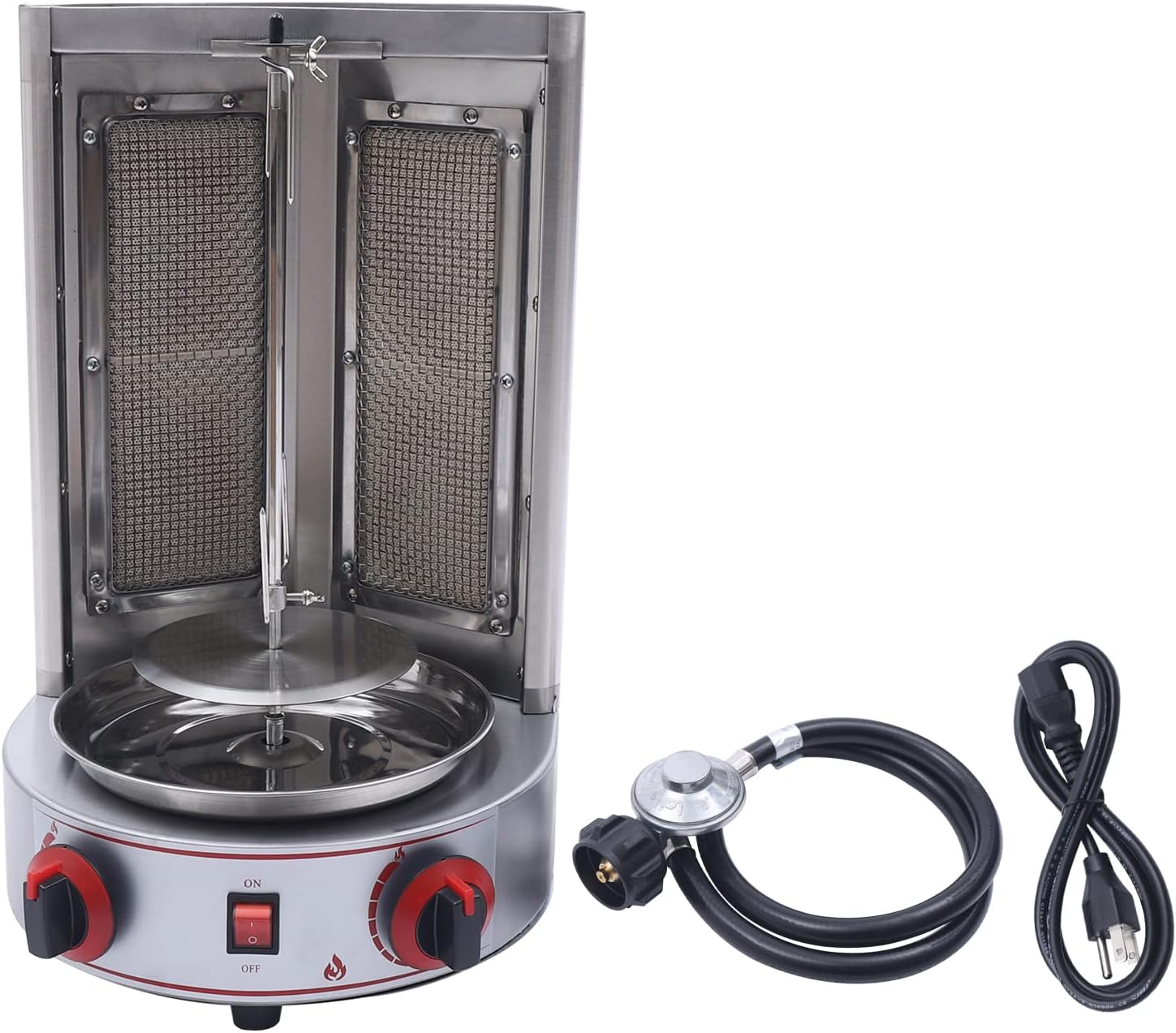 Gas Shawarma Machine Commercial Shawarma Rotisserie, LPG Gyro Machine Gas Vertical Broiler, Countertop Gyro Grill 360° Rotating Doner Kebab Machine Commercial Shawarma Grill w/ 2 Burners