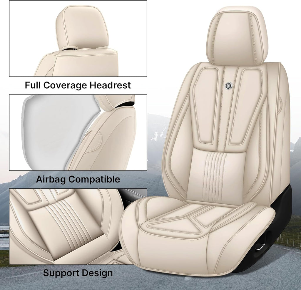 Car Seat Cover for Hyundai Santa Cruz 2022-2025,Leather Seat Cover for Car,Breathable Vehicle Cushions Cover Waterproof Protectors Seat Protector, (Full Set,Beige)