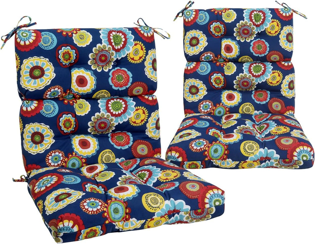 Magpie Fabrics Indoor Outdoor Tufted High Back Chair Cushion Set of 2, Waterproof All-Weather Deep Seating Rocking Chair Patio Chaise Lounge Sun Lounger Chair Cushions(Floral Navy)