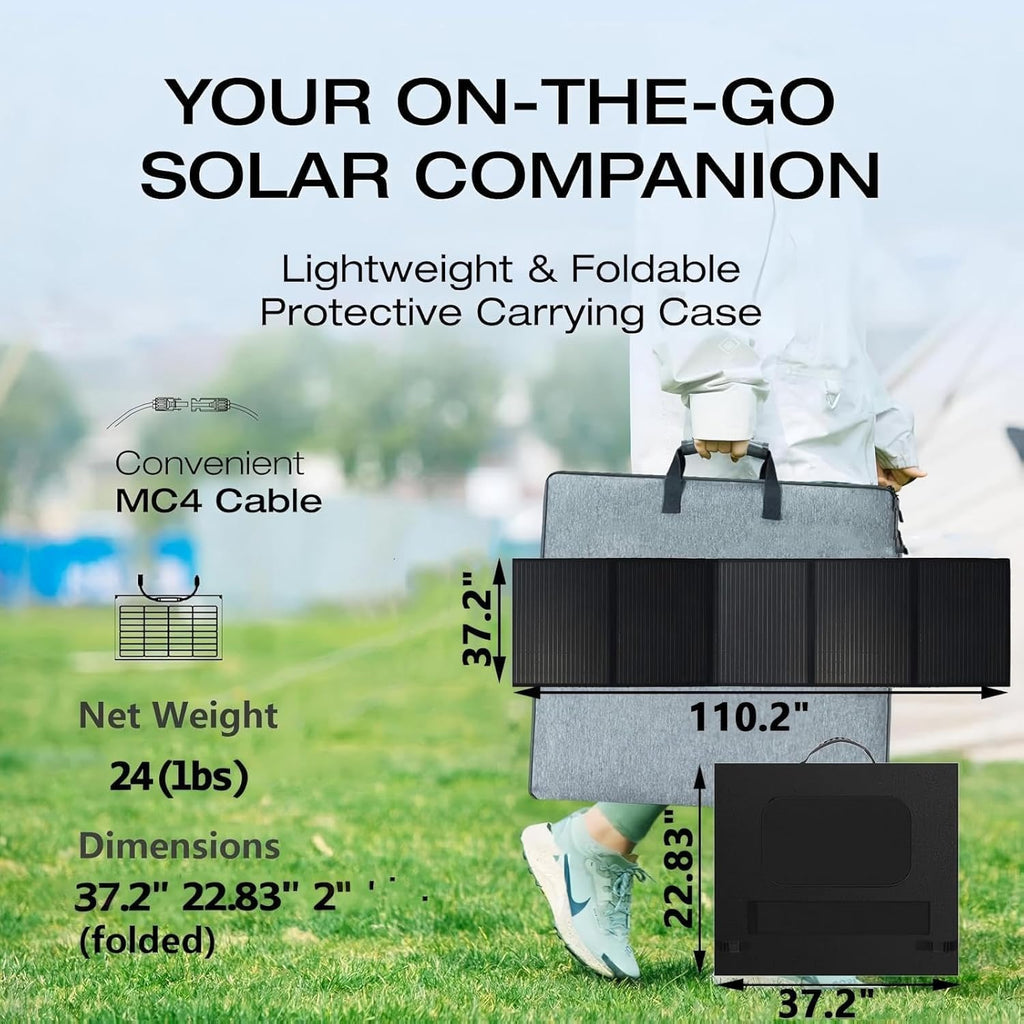 500W Portable Solar Panel for Power Station, 48V Foldable Solar Power Panels 25% High Efficiency IP68 Waterproof with 10ft 4-in-1 Cable and 10×DC Adapter, Folding Solar Panels Blanket for Camping RV