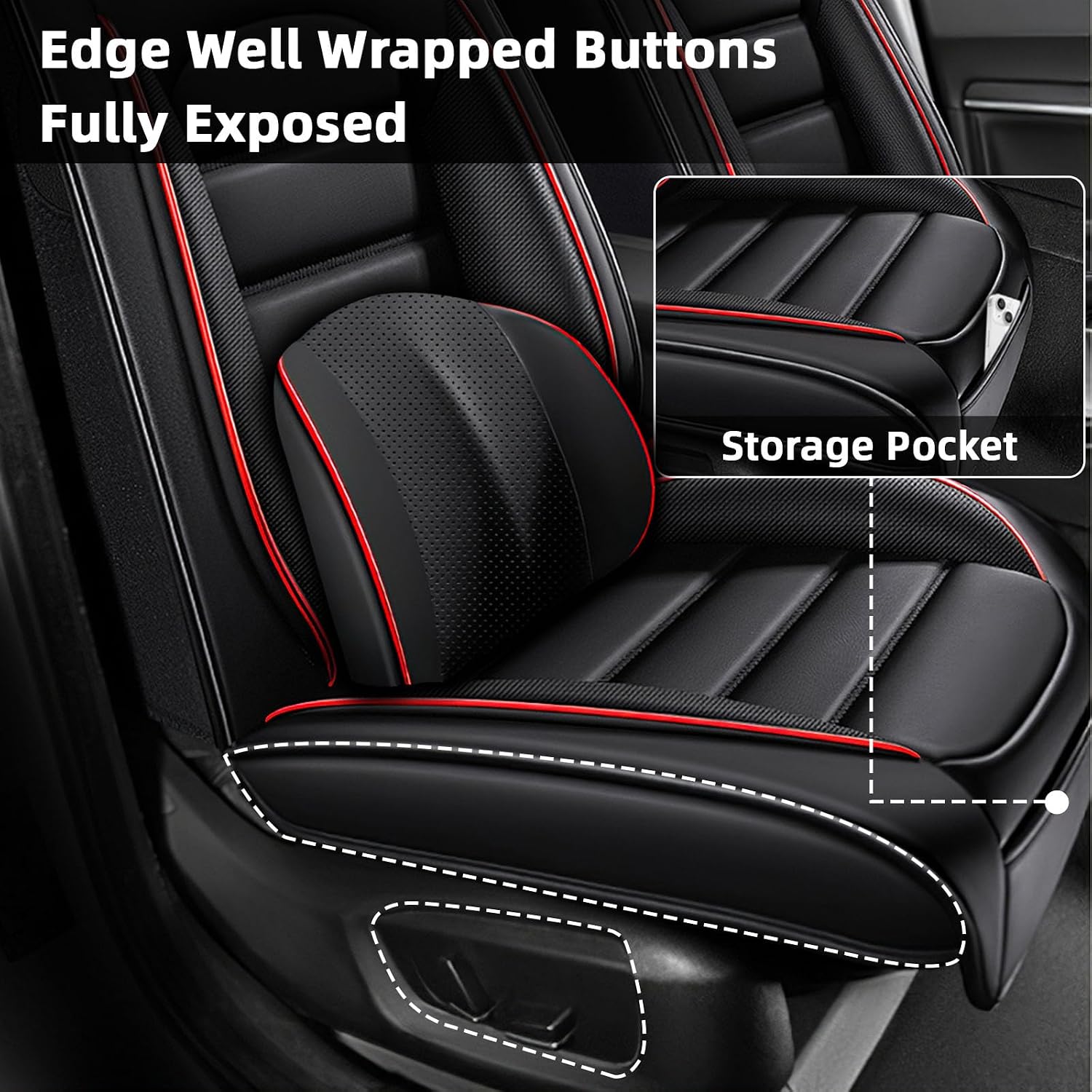 Car Seat Cover Fit for GMC Acadia 2007-2025,Compatible Airbag Non-Slip Waterproof Seat Cover,Car Seat Protector Premium Interior (Luxury 2 Seats,Black Red)