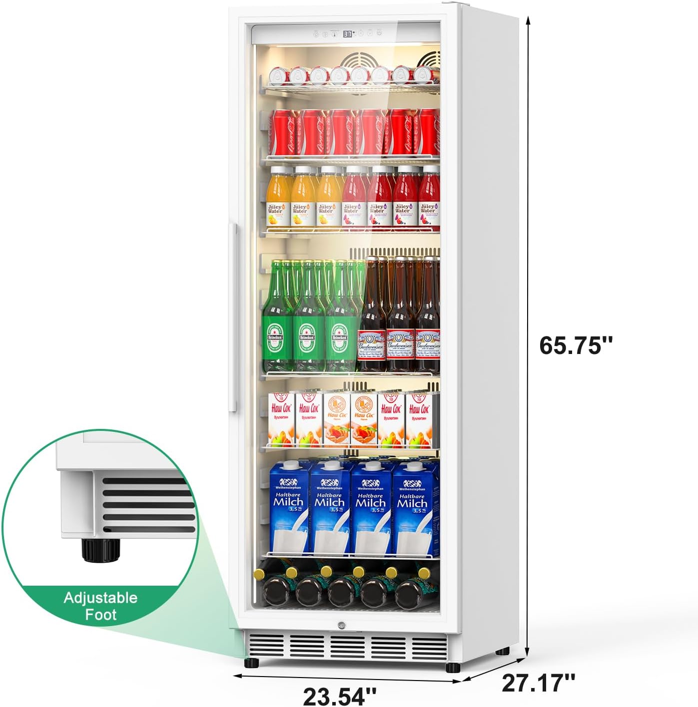 Velivi Commercial Merchandiser Refrigerator, 13.8 Cu Ft Display Beverage Fridge with Glass Door Upright Cooler with LED Light Low Noise, Fast Cooling for Shop, Restaurant, Office (White)