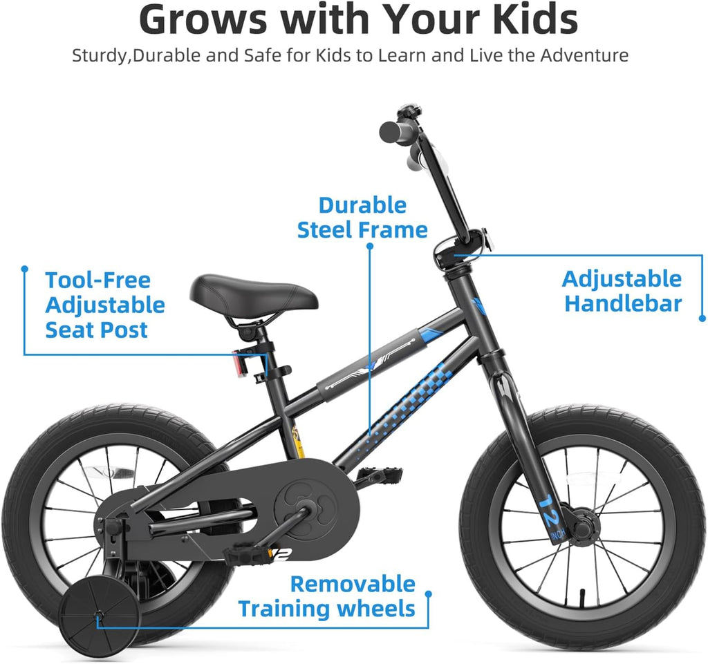 Glaf 12 14 16 Inch Kids Bike with Training Wheels for Boys and Girls Ages 3+ Years Old Bike Bicycle with Water Bottle Holder,Bell, Lightweight