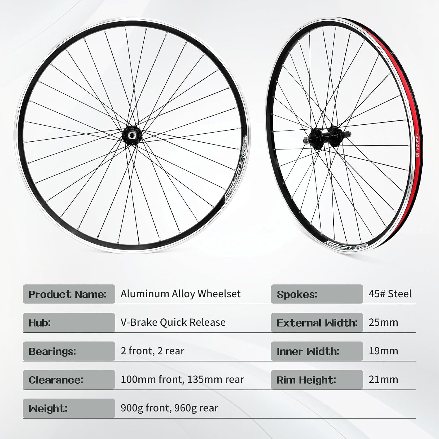 26' Mountain Bike Wheelset, Quick Release MTB Bicycle Double Wall Rims MTB Wheel Set, Ultralight Aluminum Alloy 32H Bike Wheels Compatible MF-TZ500-6/7 Speed Freewheel
