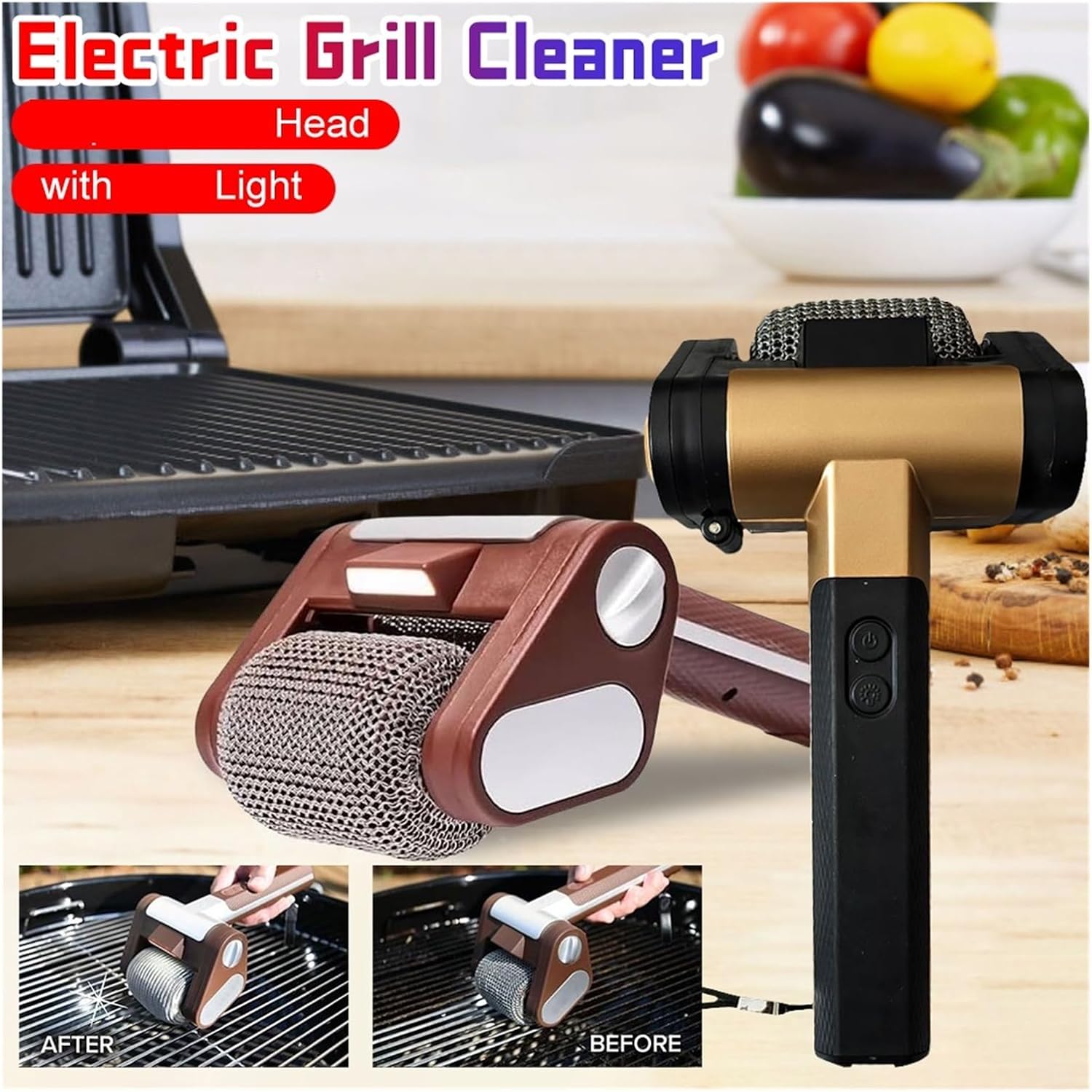 Fit for Electric Grill Cleaner with Lights - Stainless Steel BBQ Brush with Replaceable Heads for Home Cleaning(Set D)