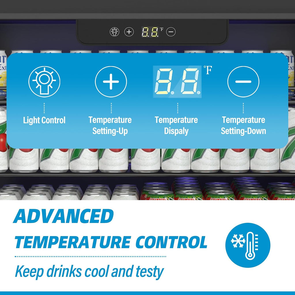 176 Can Freestanding Beverage Refrigerator, 5.3 Cu.Ft Drink Fridge with Glass Door, Adjustable Shelves & Temperature Control, Quiet Compressor Small Refrigerator for Soda, Beer or Wine