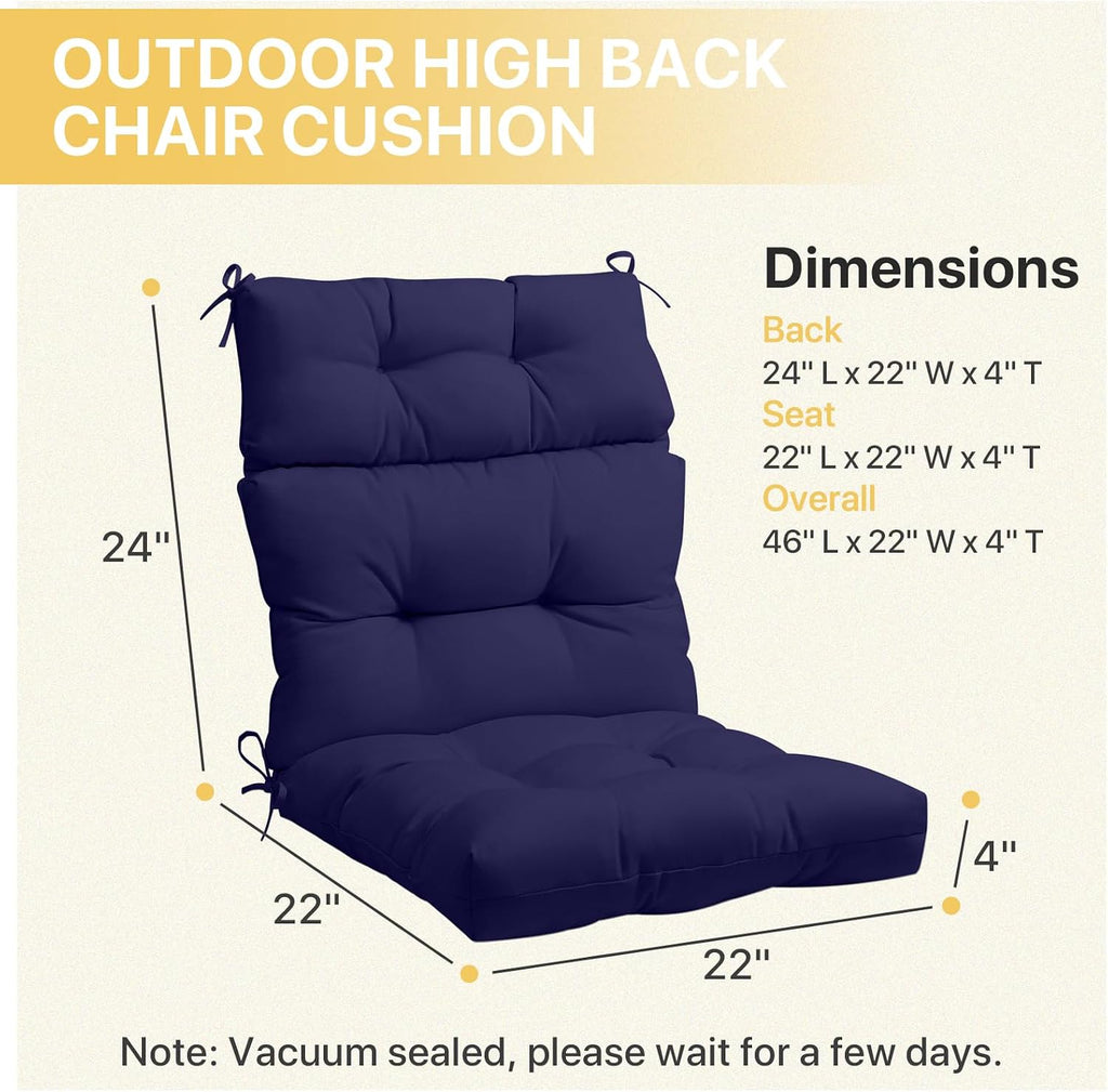 COOS BAY Outdoor Chair Cushions High Back 46x22 Inch, Tufted Patio Seat Cushions with Ties, Water-Resistant Replacement Pads, 2 Pack, Dark Blue
