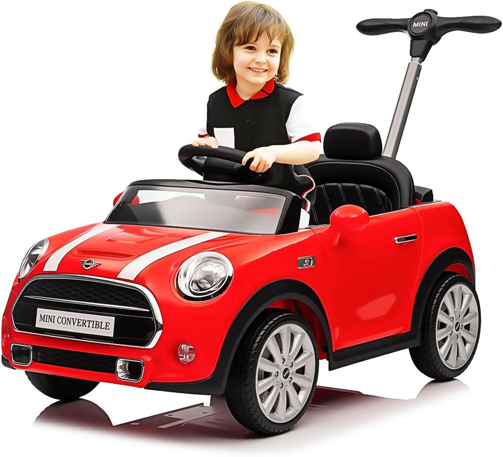 Voupou Kids Push Car, Ride On Car, Licensed MINI Cooper Toddler Push Car Toy with Adjustable Push Rod, Horn Music, Seat Belt,Silent Wheels - Ideal Stroller Substitute for Kids 1-3Years Old