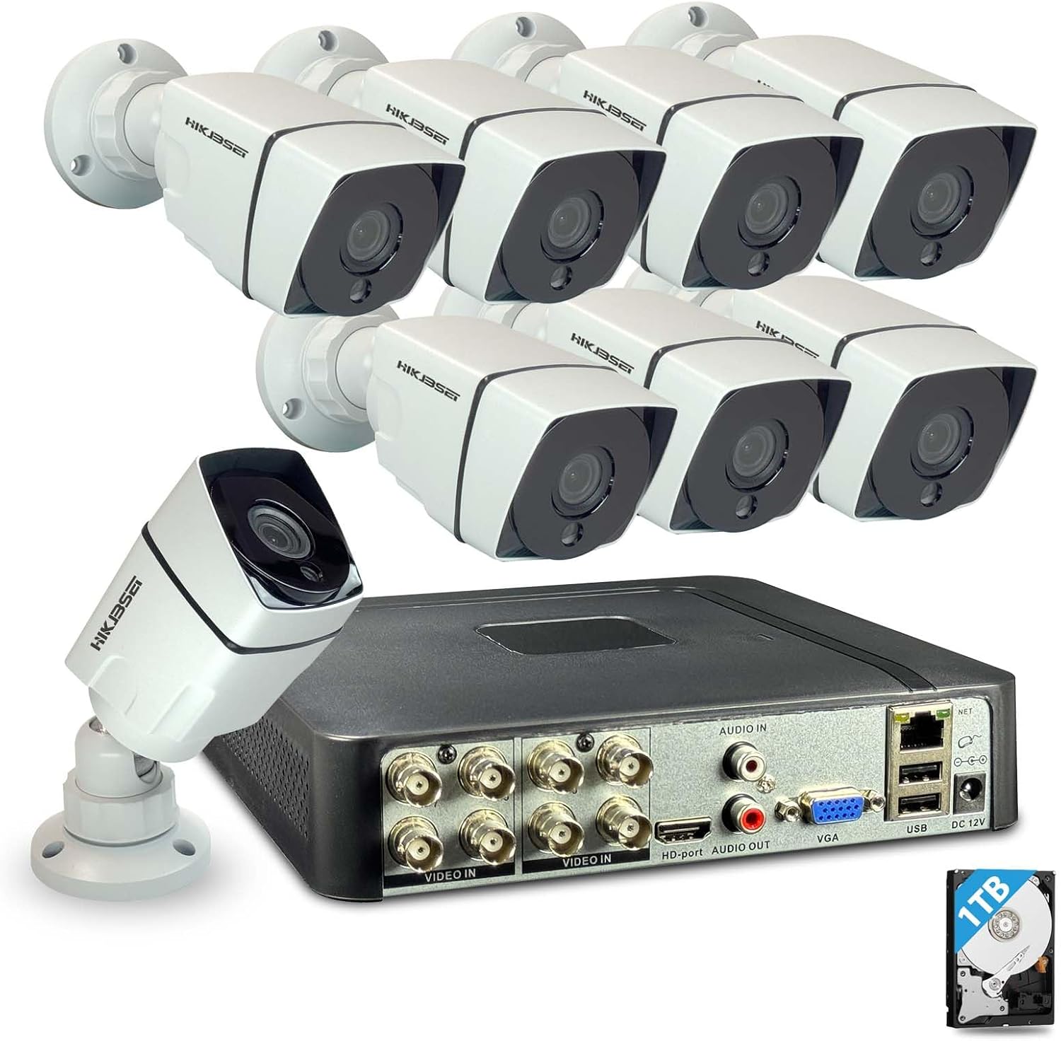 8CH Home Wired Security Camera System with 1TB Hard Drive, 8Channel 5MP H.265+ 5-in-1 DVR System, 8 x 1080p Metal Weatherproof Surveillance Wired Cams, 80ft Night Vision, Remote Access