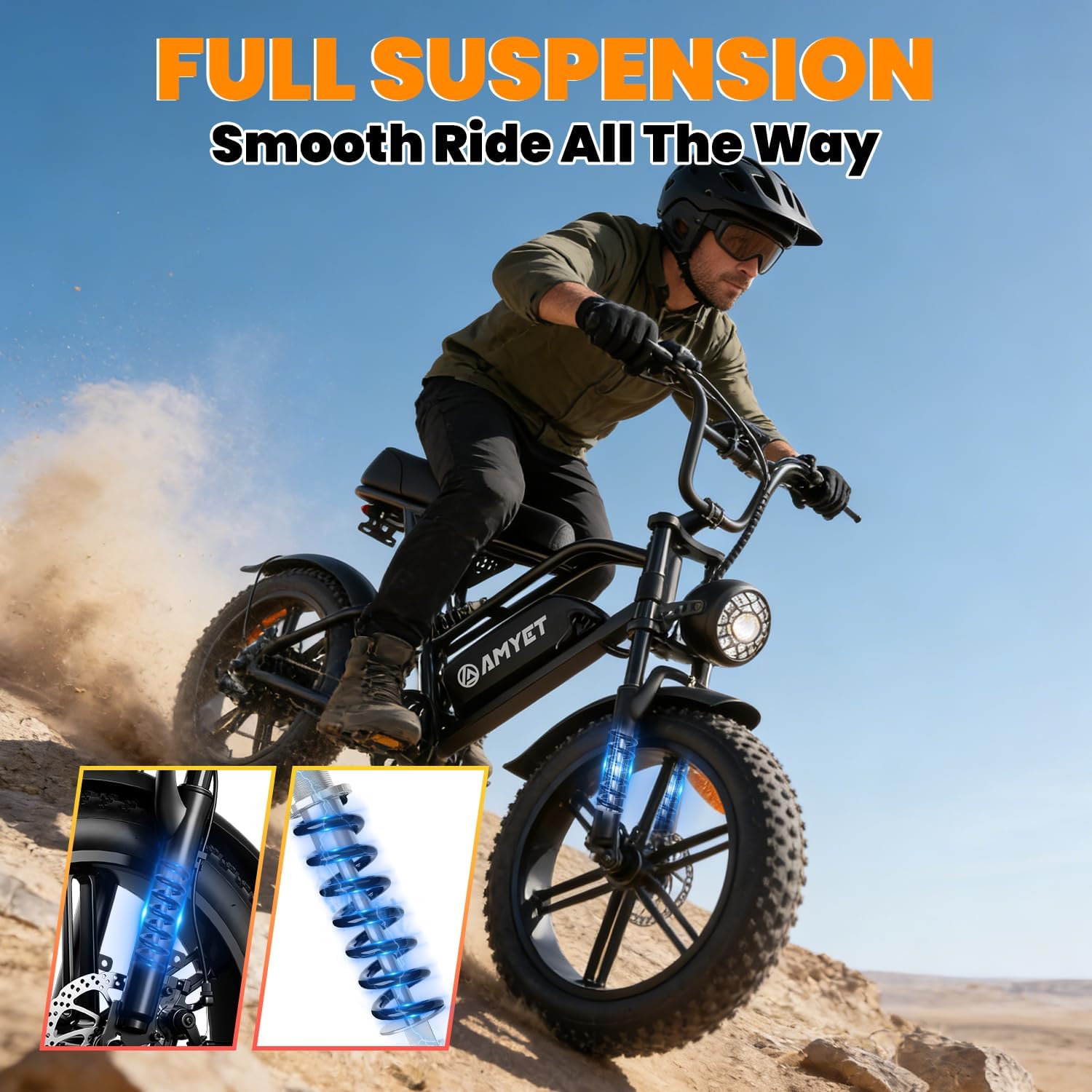 AMYET V9-G60 Electric Bike for Adults, 48V 20Ah(960WH) Ebike with Removable Battery, 20' Fat Tire E Dirt Bike,Dual Shock Absorber, Adults Electric Bike with UL 2849 Certificaed
