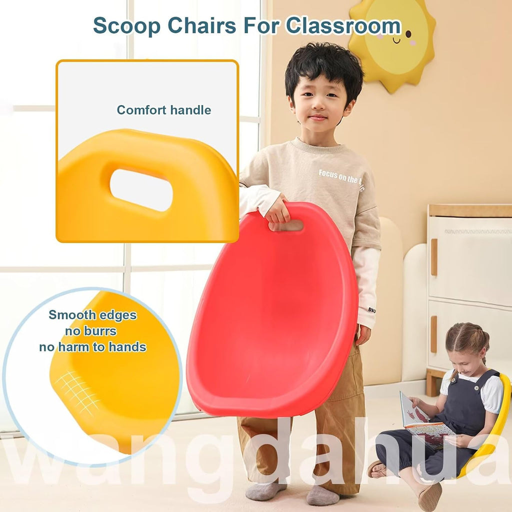 Floor Chair for Kids, 4 Packs Red Sensory Rocking Chair, Portable Reading Chair with Back Support, Plastic Scoop Chairs for Classroom, Flexible Seating for Classroom, Scoop Rocker Chair for Toddler